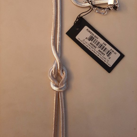 3/$50 Kenneth Cole Shiny Silver Knot Y Necklace - Picture 3 of 5